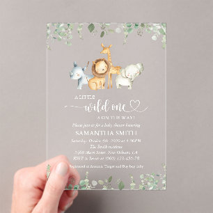 Invitations En Acrylique Animaux de Safari, Jungle, Animaux Sauvages, Baby 