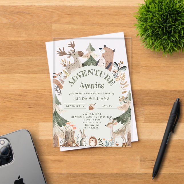 Invitations En Acrylique Animaux des bois Aventure Await Baby shower (Insitu (Carte d'invitation))