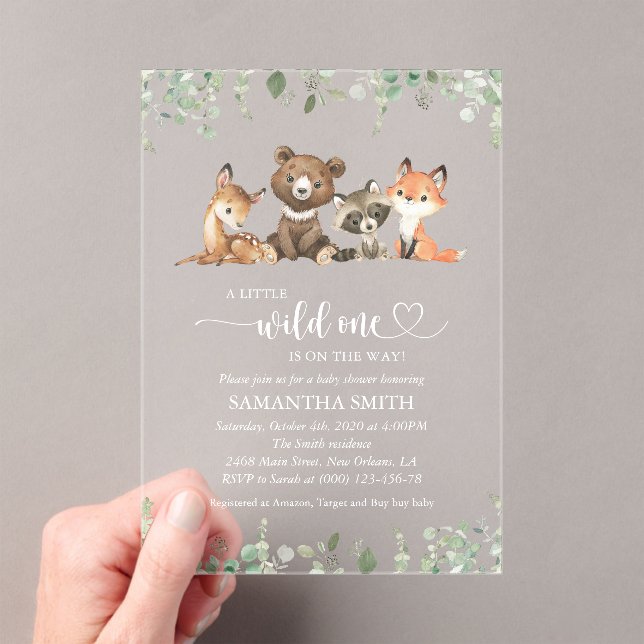 Invitations En Acrylique Animaux des bois, Forêt, Un sauvage, Baby shower (In situ (ordinateur de poche))