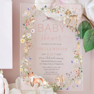 Invitations En Acrylique Animaux Fantaisistes de la Forêt Fleur de Bébé Sho