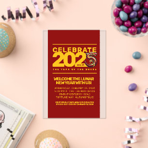 Invitations En Acrylique Année rouge or du serpent 2025