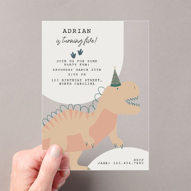Invitations En Acrylique Anniversaire Animaux de Fête Préhistorique Bohème  (In situ (ordinateur de poche))