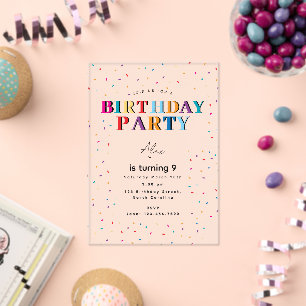 Invitations En Acrylique Anniversaire coloré Fête Confetti Anniversaire