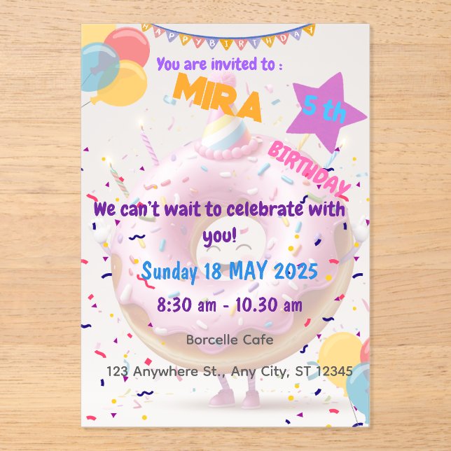 INVITATIONS EN ACRYLIQUE ANNIVERSAIRE DE L'INVITATION (Recto)