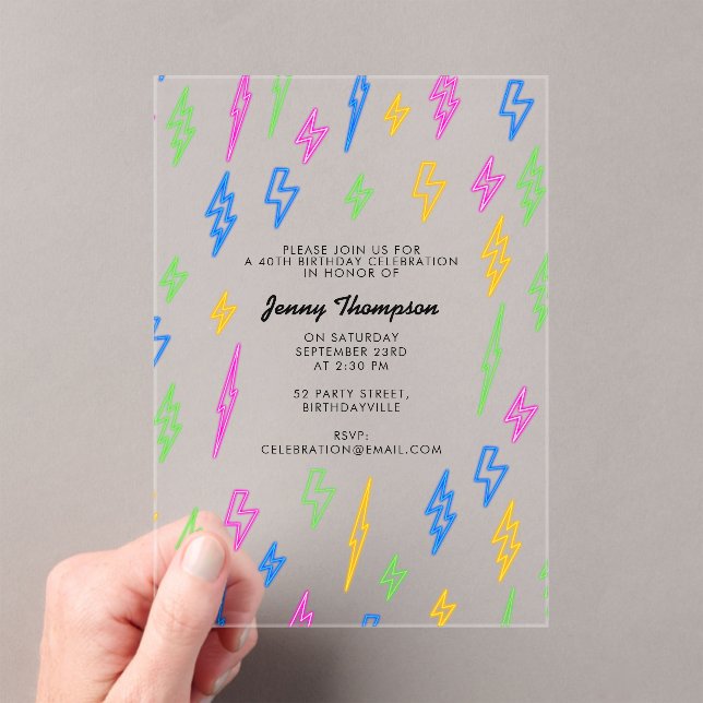 Invitations En Acrylique Anniversaire des années 80 Retro Neon Lightning (In situ (ordinateur de poche))