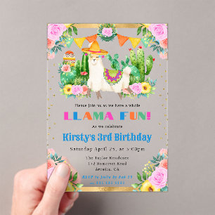 Invitations En Acrylique Anniversaire Enfants Llamas Floral Été Aquarelle
