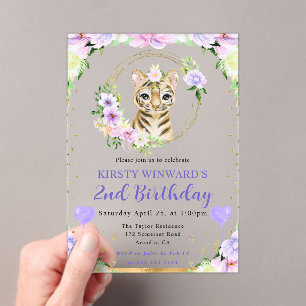 Invitations En Acrylique Anniversaire Enfants Tigre de la Jungle Mignon Aqu