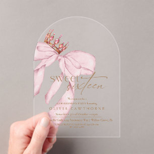 Invitations En Acrylique Anniversaire Rose Pâle Élégant 16 Ans Sucré 