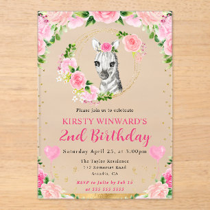 Invitations En Acrylique Aquarelle Anniversaire Enfant Zèbre Jungle Mignon