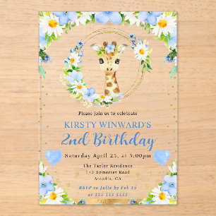 Invitations En Acrylique Aquarelle Anniversaire Enfants Girafe Jungle Migno