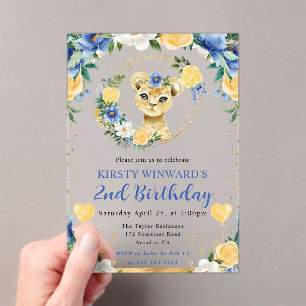 Invitations En Acrylique Aquarelle Anniversaire Enfants Lion Mignon Jungle