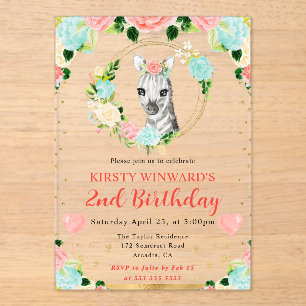 Invitations En Acrylique Aquarelle Anniversaire Enfants Zèbre Jungle Mignon