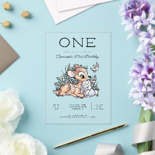 Invitations En Acrylique Aquarelle Bambi Woodland 1er anniversaire