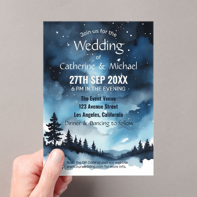 Invitations En Acrylique Aquarelle Bleu étoile Ciel Mariage céleste (In situ (ordinateur de poche))