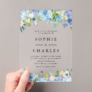 Invitations En Acrylique Aquarelle bleu Hydrangea Fleurs Mariage