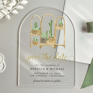 Invitations En Acrylique Aquarelle Boho Cactus Mariage Enregistrer la date