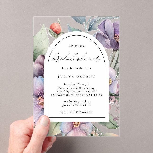 Invitations En Acrylique Aquarelle botanique floral script nuptiale (In situ (ordinateur de poche))