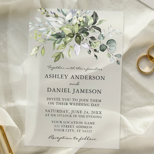 Invitations En Acrylique Aquarelle Botanique Mariage de verdure (Customize to change text size or text style.)