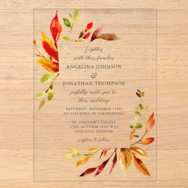 Invitations En Acrylique Aquarelle brillante Gras Mariage (Recto)