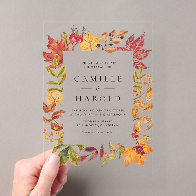 Invitations En Acrylique Aquarelle Chaud Automne Feuilles de cadre Mariage (In situ (ordinateur de poche))