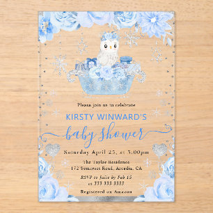 Invitations En Acrylique Aquarelle Chouette de l'Arctique Baby shower flora