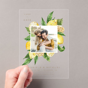 Invitations En Acrylique Aquarelle Citron Cadre Photo Botanique