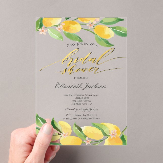Invitations En Acrylique Aquarelle Citrus Lemons Fête des mariées (In situ (ordinateur de poche))