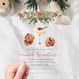 Invitations En Acrylique Aquarelle Cookies et cocktails Fête de Vacances