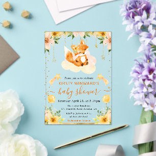 Invitations En Acrylique Aquarelle Cute Floral Fox sur le Baby shower Cloud