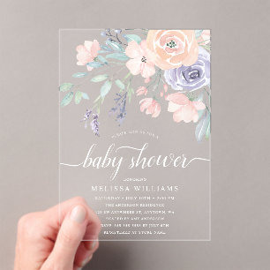Invitations En Acrylique Aquarelle de lavande florale Baby shower fille