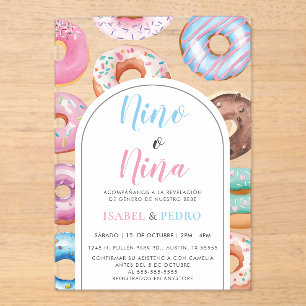 Invitations En Acrylique Aquarelle Donut Nino o Nina Spanish Gender Revela
