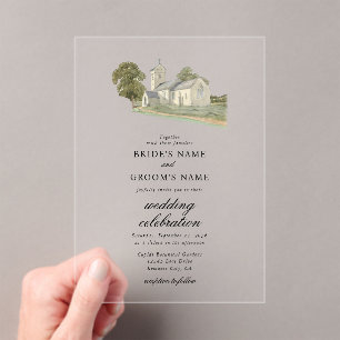 Invitations En Acrylique Aquarelle Eglise traditionnelle Monogramme Mariage