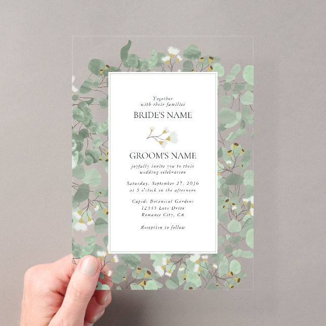 Invitations En Acrylique Aquarelle Eucalyptus Mariage de fleurs vertes (In situ (ordinateur de poche))