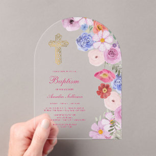 Invitations En Acrylique Aquarelle Fleur sauvage Arch Baptême