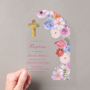 Invitations En Acrylique Aquarelle Fleur sauvage Arch Baptême