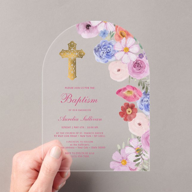 Invitations En Acrylique Aquarelle Fleur sauvage Arch Baptême (In situ (ordinateur de poche))