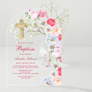 Invitations En Acrylique Aquarelle Fleurs Arch Baptism