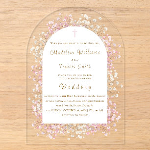 Invitations En Acrylique aquarelle fleurs roses blanches Mariage