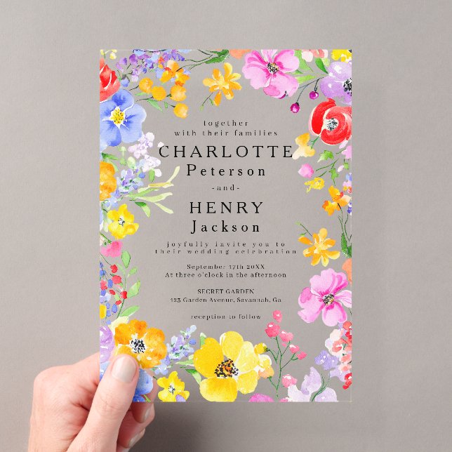 Invitations En Acrylique Aquarelle Floral Moderne Jardin Printemps Mariage (In situ (ordinateur de poche))