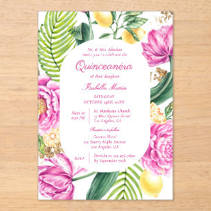 Invitations En Acrylique Aquarelle Floral Peonps Tulipes Lemon Quinceañera
