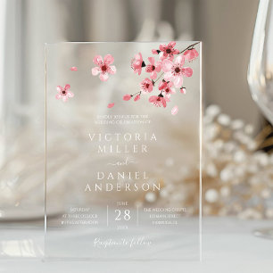 Invitations En Acrylique Aquarelle Floral rose cerisier Mariage