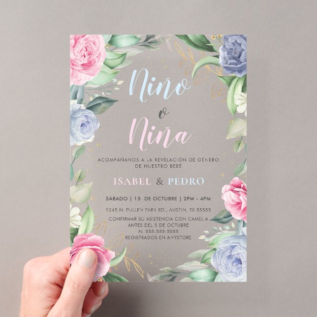 Invitations En Acrylique Aquarelle Floral Verdure Espagnol Genre Reveal (In situ (ordinateur de poche))
