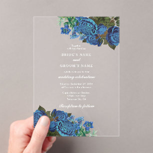 Invitations En Acrylique Aquarelle Florale Bleue Moderne Mariage élégant