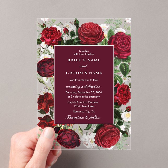Invitations En Acrylique Aquarelle florale bourguignonne moderne Mariage él (In situ (ordinateur de poche))