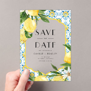 Invitations En Acrylique Aquarelle Lemon Méditerranée Enregistrer la date