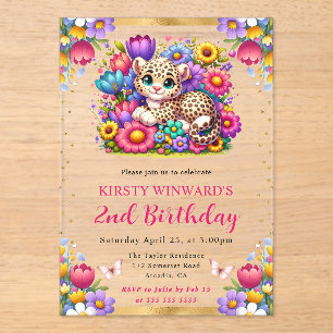 Invitations En Acrylique Aquarelle Léopard de Pâques Fleurs de Printemps An
