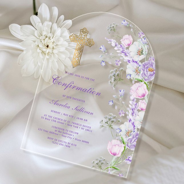 Invitations En Acrylique Aquarelle Lilac Fleurs Arch Confirmation (Créateur téléchargé)