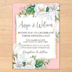 Invitations En Acrylique Aquarelle Magnolia Blush Mariage