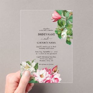 Invitations En Acrylique Aquarelle Magnolia Fleurs Mariage