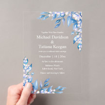 aquarelle mariage verdure d'hiver bleu classique